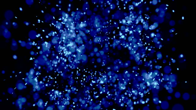 Blue-Colored-Cinematic-Looking-Particles-With-Turbulence-Motion-Moving-Towards-Camera--With-Shallow-Dof-On-Black-Background
