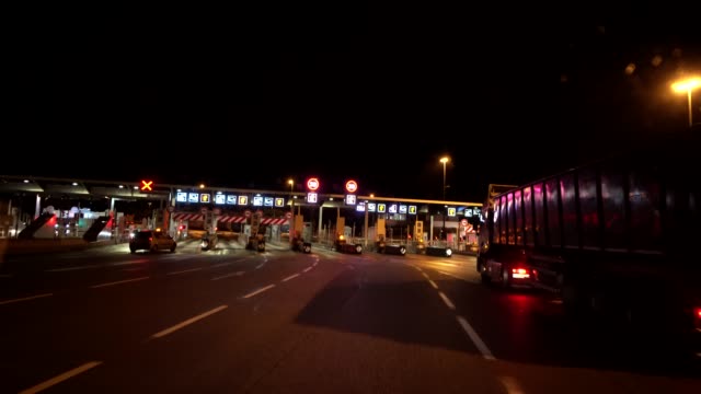Toll-gate-on-the-highway-in-France-in-night