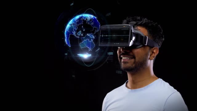 Der-Mensch-im-vr-Headset-mit-virtueller-Erdprojektion