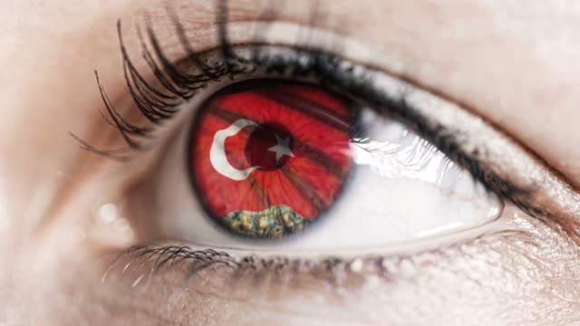mujer-ojo-verde-en-primer-plano-con-la-bandera-de-Turquía-en-el-iris-con-el-movimiento-del-viento.-concepto-de-vídeo