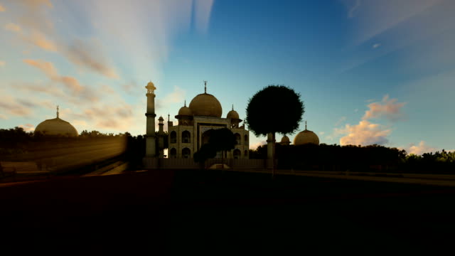 Taj-Mahal,-wunderschönen-Sonnenaufgang,-Kamera-schwenken