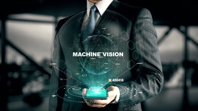 Geschäftsmann-mit-Machine-Vision-Hologramm-Konzept
