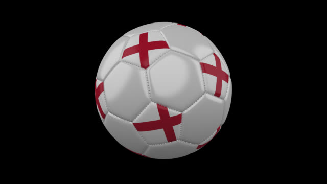 Fußball-mit-England-Flagge-Farben-dreht-sich-auf-transparenten-Hintergrund,-3D-Rendering,-Prores-4444-mit-alpha-Kanal,-Schleife