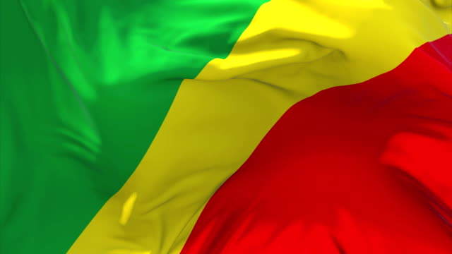 Kongo-Republik-der-Flagge-winken-in-Wind-Slow-Motion-Animation.-4K-glatt-realistische-Stoff-Textur-Flagge-weht-an-einem-windigen-Tag-kontinuierliche-nahtlose-Schleife-Hintergrund.
