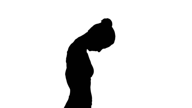 Silhouette-Female-walking-and-doing-neck-stretching-exercise-to-release-build-up-tension