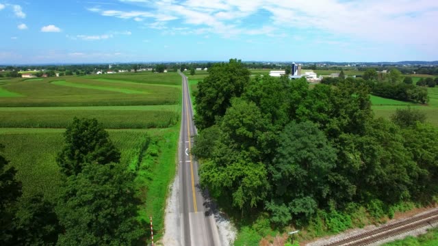 Train-Tracks-by-Amish-FarmLands-as-seen-by-Drone