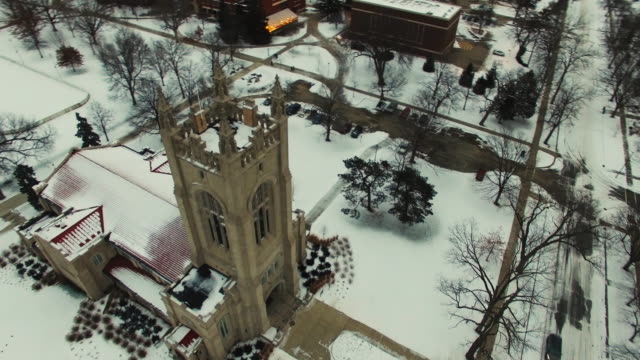 Church-Cathedral-In-Winter-Snow-Aerial-Minnesota