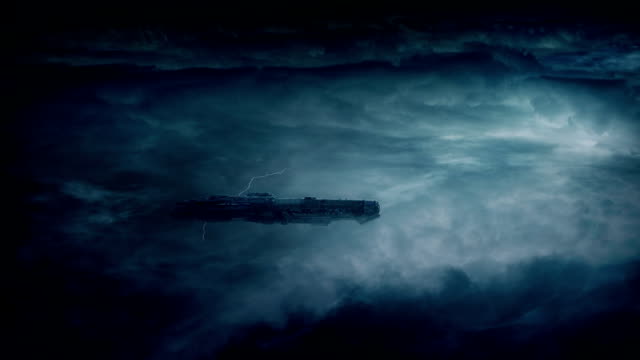Spaceship-Above-Atmosphere-In-Electrical-Storm