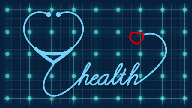 Gesundheit---Stethoskop-mit-Herz-Symbol.-Gesundheitswesen,-medizinisches-Konzept-Filmfootage-Grafik
