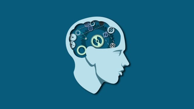 Menschliche-Kopf-Gehirn-mit-Getriebe-Animation.-Denken-Prozess-Verstand,-Bildung-und-Business-Konzept-video