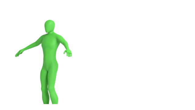 Futuristische-menschliche-Figur-in-grünem-Kunststoff-löst-sich