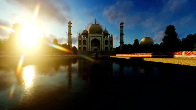 Indien-Agra-Taj-Mahal-bei-einem-schönen-Sonnenuntergang