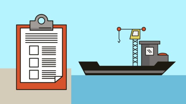Frachter-mit-Containern-und-Checkliste-Lieferung-Service-animation