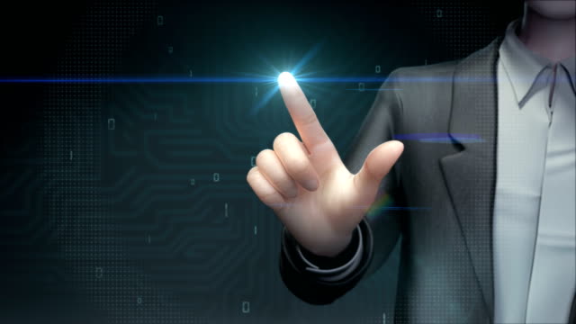 Businessman-touching-screen-in-digital-interface-background-4K-size-movie.
