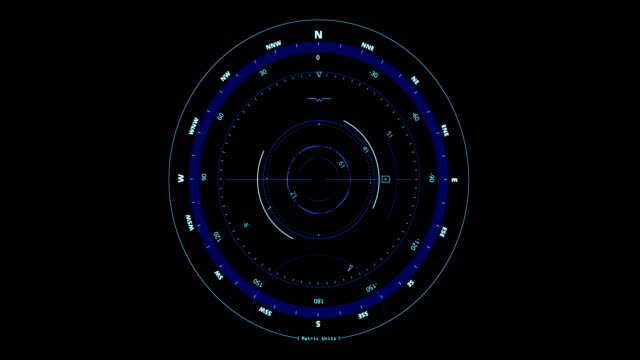 compass-head-up-displays-movement-seamless-loop-with-north-and-south-indicator-on-black-background,-concept-of-technology