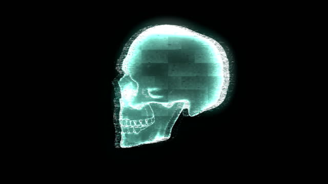 3D-Hologramm-menschlicher-Schädel-auf-schwarzem-Hintergrund.
