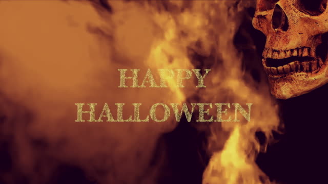 Halloween,Talking-skull-in-smoke-on-black-background.