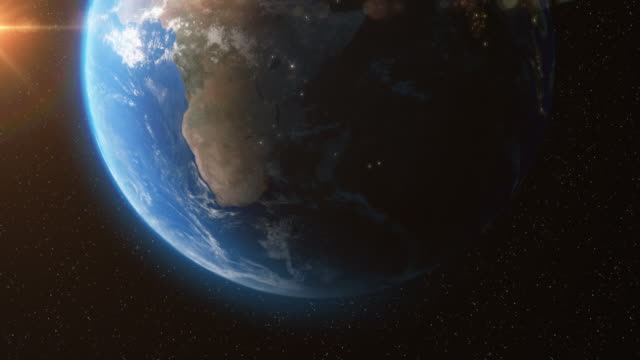 Erde-aus-dem-Weltraum-mit-Sonnenlicht-Sterne-Tag-Nacht---3D-Animation-4K