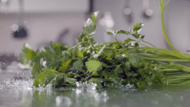 Falling-of-parsley-into-the-wet-table.-Slow-motion-480-fps