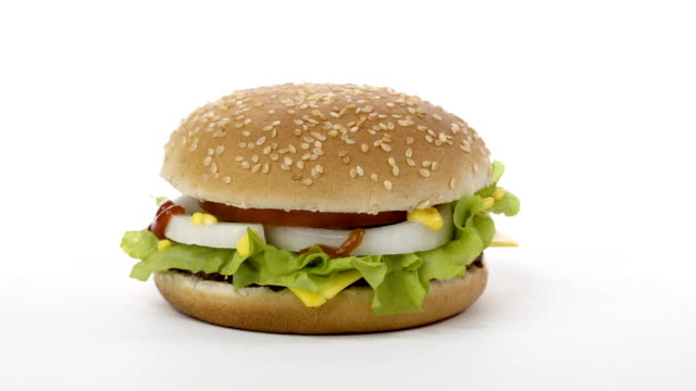Rotation.-Appetizing-burger-on-a-white-background