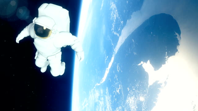 Astronaut-in-outer-space-is-flying-over-the-planet-Earth