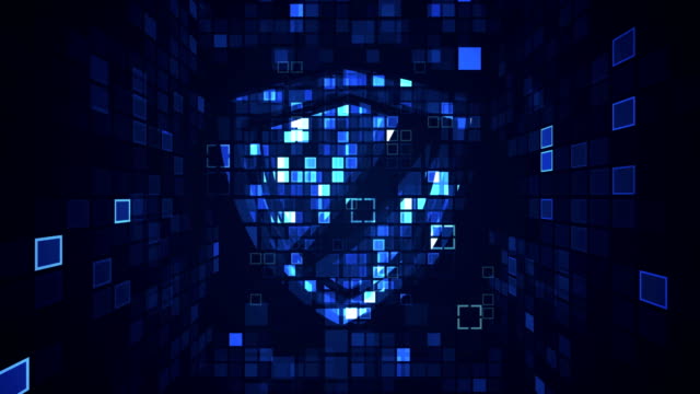 Abstrakte-blaue-Cyber-Digitaltechnologie-nahtlos-Looping-Motion-Grafik-Animation.-Internetschützer-Sicherheitskonzept.-Schild-Computer-Virus-Hacker-Angriff.
