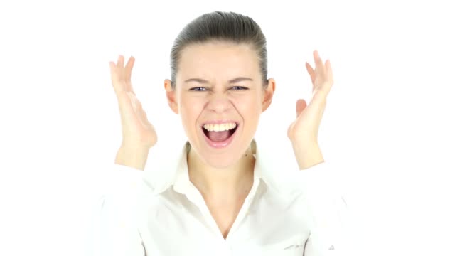 Screaming-Woman,-White-Background