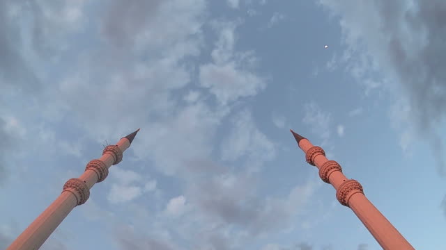 Kocatepe-Mosque-in-Ankara,-Time-Lapse-Video.-mosque-minaret-sky-and-clouds