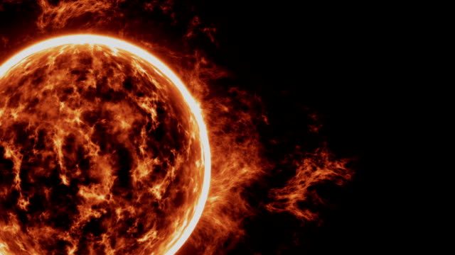 Sun-surface-with-solar-flares,-with-splashes-of-prominences.-Burning-of-the-sun-over-black-background
