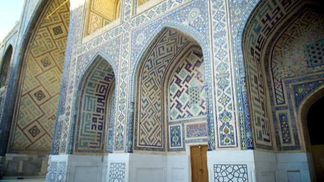 Madrassa-Detail-in-Buchara,-Usbekistan.