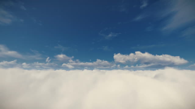 Flight-above-beautiful-clouds-against-blue-sky,-4K