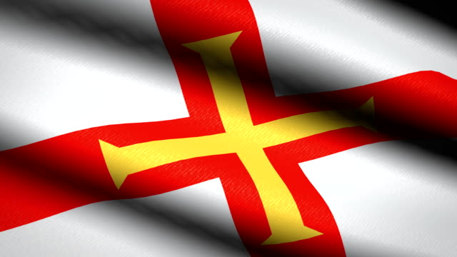 Guernsey-Flag-Waving-Textile-Textured-Background.-Seamless-Loop-Animation.-Full-Screen.-Slow-motion.-4K-Video