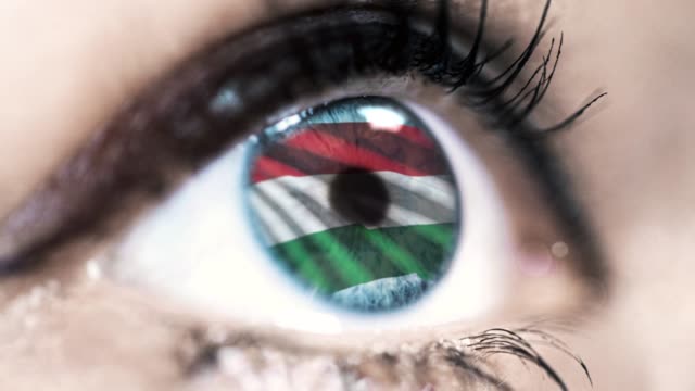 woman-blue-eye-in-close-up-with-the-flag-of-hungary-in-iris-with-wind-motion.-video-concept