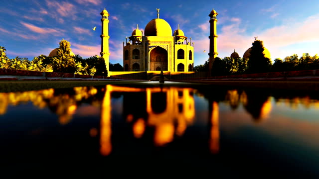 Taj-Mahal-bei-Sonnenuntergang-an-einem-schönen-Tag