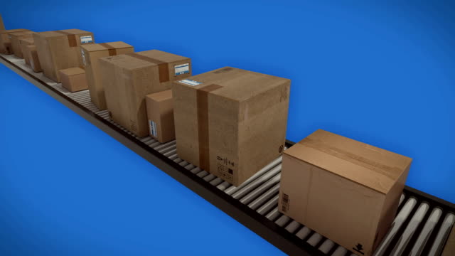 Paperboxes-on-conveyor-belt,-looping-animation