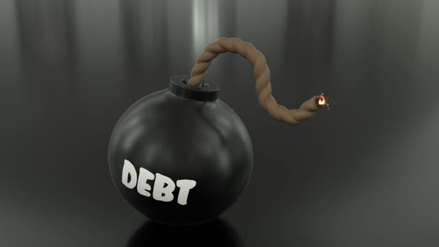 Schulden-Bombe-Cartoon-Toon-Sicherung-brennt-beleuchteten-Timer-Funken-Kugel-Kugel-Schleife-4k