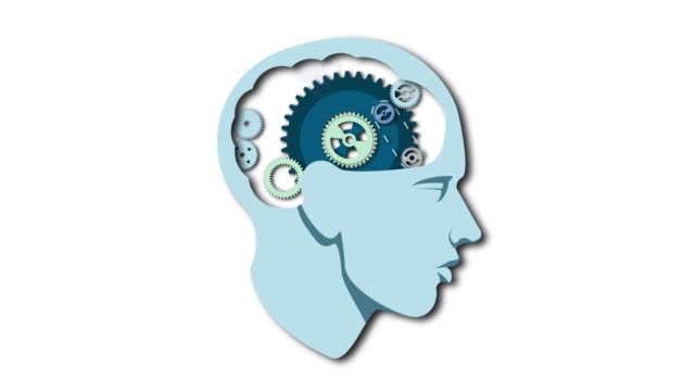 Menschliche-Kopf-Gehirn-mit-Getriebe-Animation.-Denken-Prozess-Verstand,-Bildung-und-Business-Konzept-video