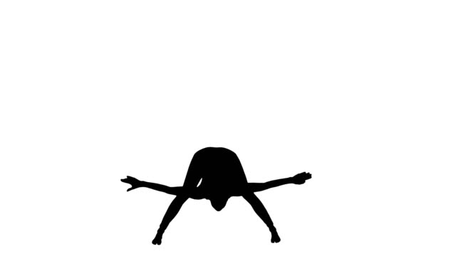 Silhouette-Young-woman-in-forward-bending-asana-yoga-pose