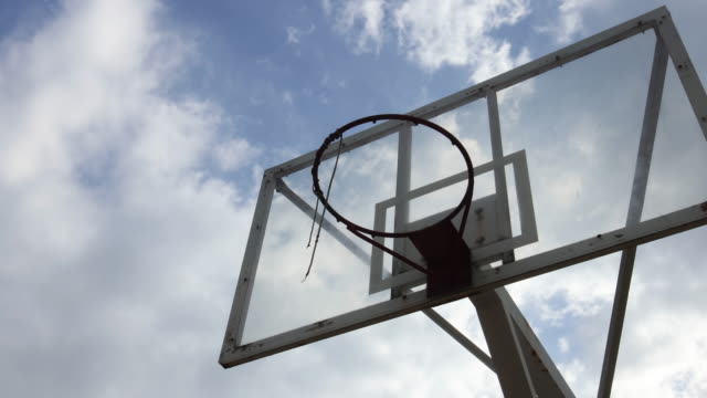 Dramatic-moving-cloud-background-of-A-basketball-ring