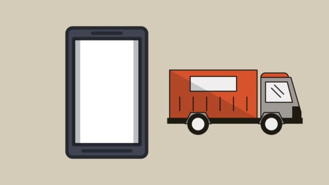 Smartphone-mit-Fahrzeugen-Lieferung-Service-animation