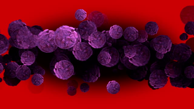 3D-Animation-der-Krebszelle-auf-rotem-Grund