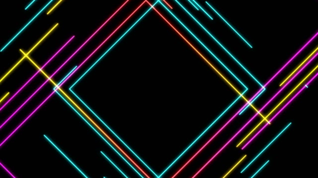 Escuadra-línea-abstracta-iluminación-móvil-color-amarillo-y-azul-rosado,-transferencia-de-datos-digitales-de-la-red-de-tecnología-diseño-de-concepto,-brillante-sobre-fondo-negro-sin-fisuras-bucle-de-animación-4K,-con-espacio-de-copia