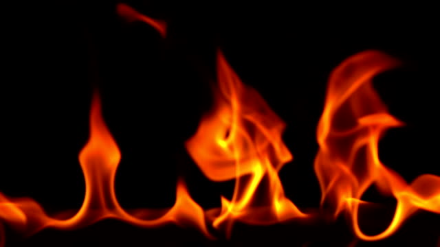 Fire-Flame-On-Black-Background,-Slow-motion