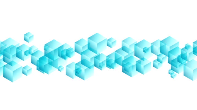 El-patrón-de-movimiento-de-cubo-virtual-isométrica-3D-transparente-abstracta-caja-onda,-Ilustración-de-diseño-de-concepto-Blockchain-azul-sobre-fondo-blanco-sin-costuras,-bucle-de-animación-4K,-con-espacio-de-copia