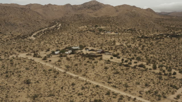Flying-over-trees-and-houses-in-the-desert.