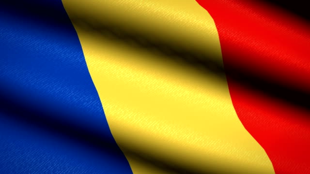 Romania-Flag-Waving-Textile-Textured-Background.-Seamless-Loop-Animation.-Full-Screen.-Slow-motion.-4K-Video