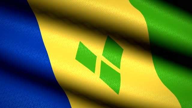 Saint-Vincent-and-the-Grenadines-Flag-Waving-Textile-Textured-Background.-Seamless-Loop-Animation.-Full-Screen.-Slow-motion.-4K-Video