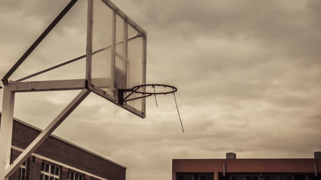 Warm-color-of-basketball-ring-with-timelapse-cloudy-background