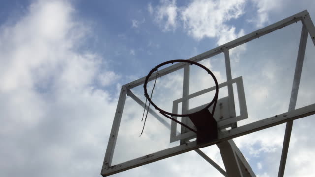 Dramatic-moving-cloud-background-of-A-basketball-ring