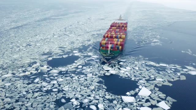 Container-ship-in-the-sea-at-winter-time